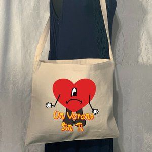 Verano Sin Ti Cotton Canvas Crossbody Messenger Tote Bag with long Strap